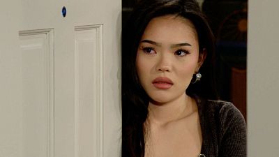 Luna (Lisa Yamada) peeks around a door on The Bold and the Beautiful