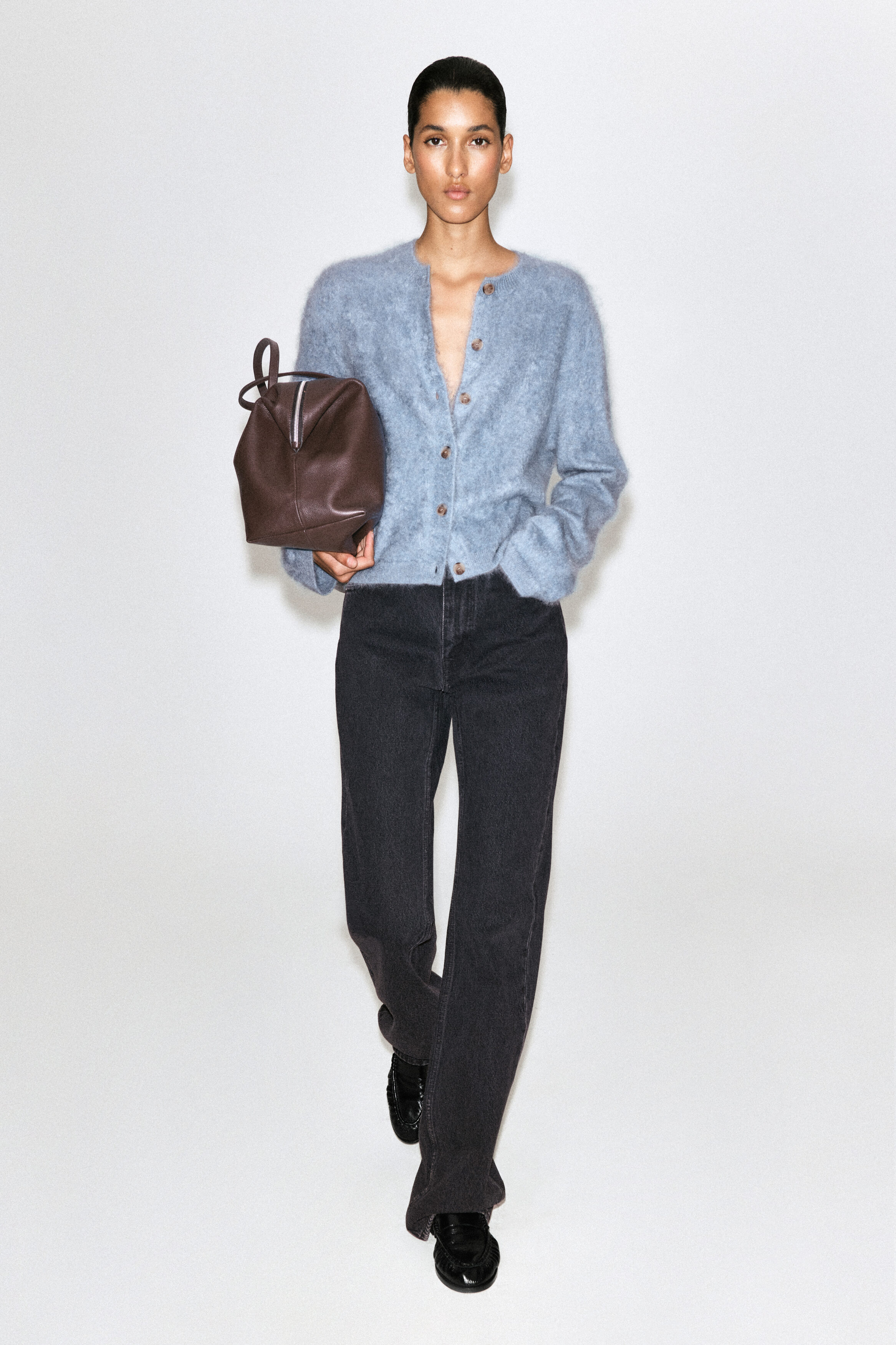 Brushed-Cashmere Crew-Neck Cardigan