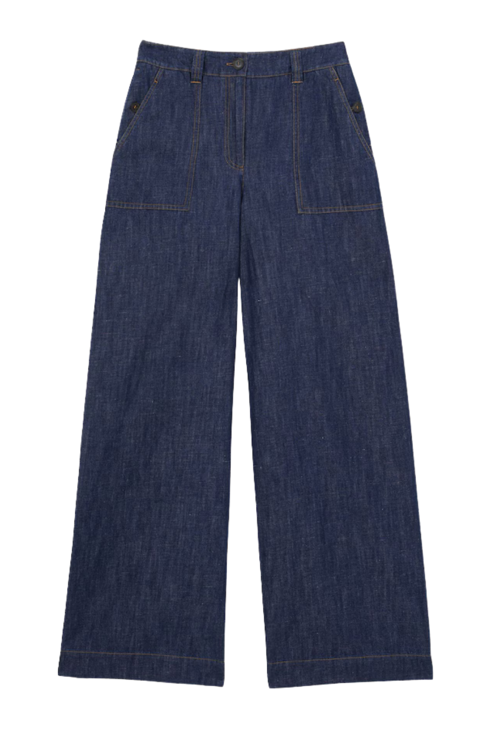 Linen-Cotton Wide-Leg Trousers in Indigo