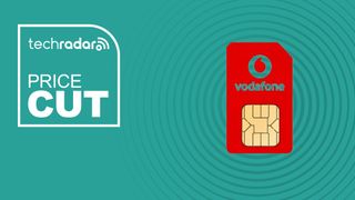 A Vodafone SIM card on a blue background with text saying Price Cut next to it.