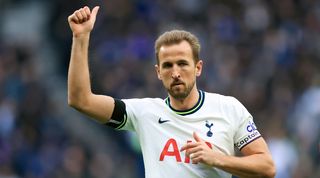 Manchester United target and Tottenham striker Harry Kane after scoring in the FA Cup against Portsmouth in January 2023.