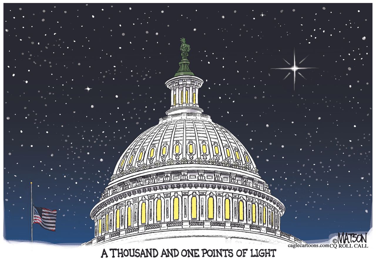 Editorial cartoon U.S. a thousand and one points of light RIP George H.W. Bush