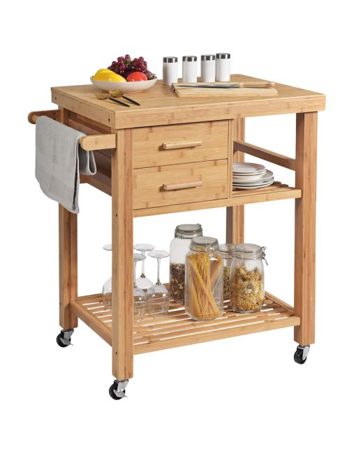 Costway Bamboo Kitchen Trolley Cart 