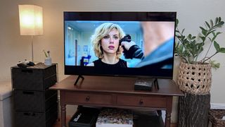 Scarlett Johansson in Lucy, playing on a Sony Bravia 3 LED TV