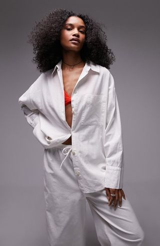 Beach Cotton & Linen Button-Up Cover-Up Shirt