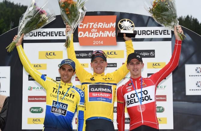 The final podium at the 2014 Criterium du Dauphine