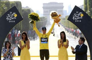 Chris Froome on the podium after winning the 2016 Tour de France