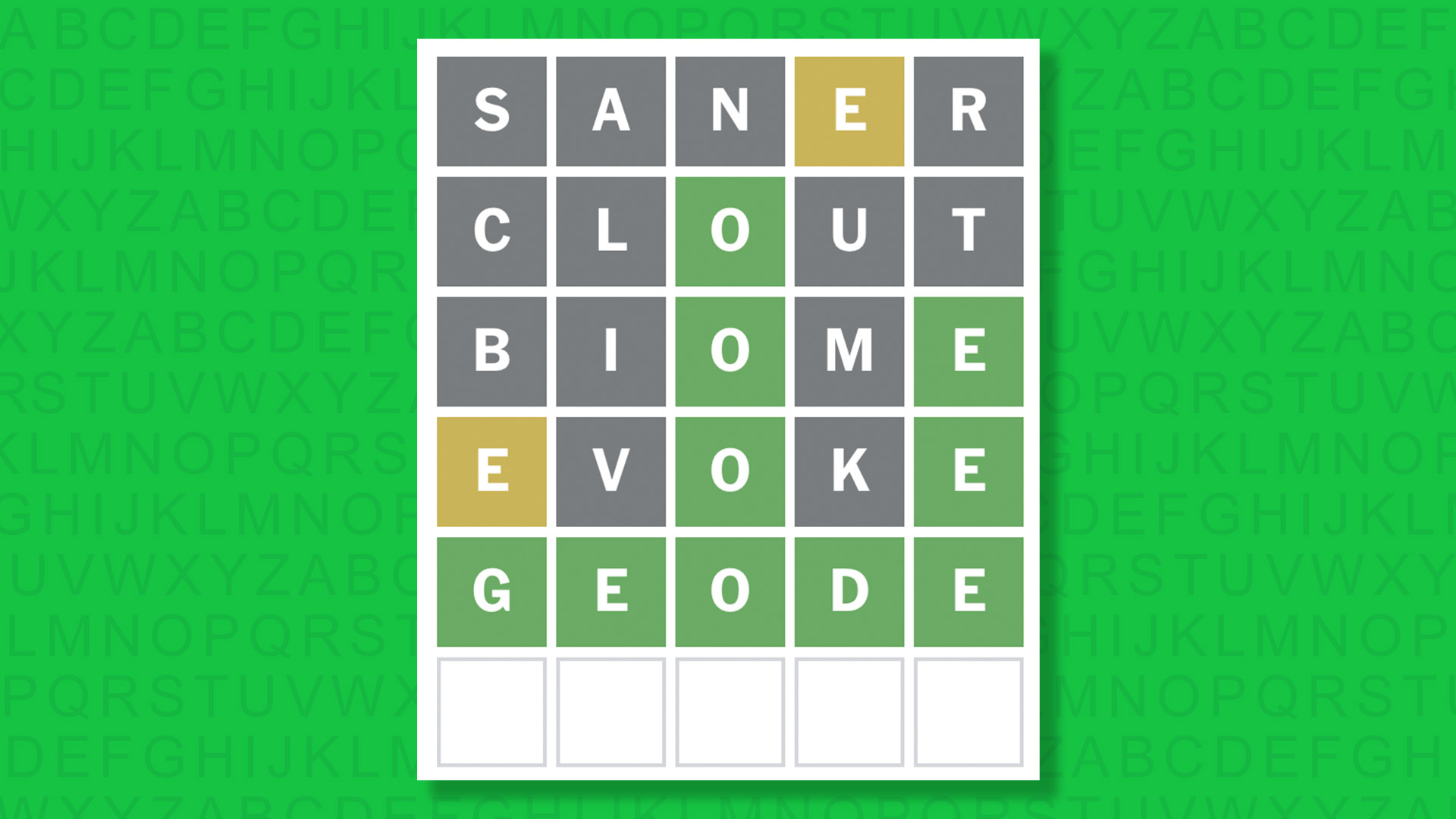 NYT Wordle answer for game 1882 on a green background