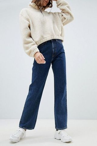 ASOS Weekday Row organic cotton high waist jeans in win blue