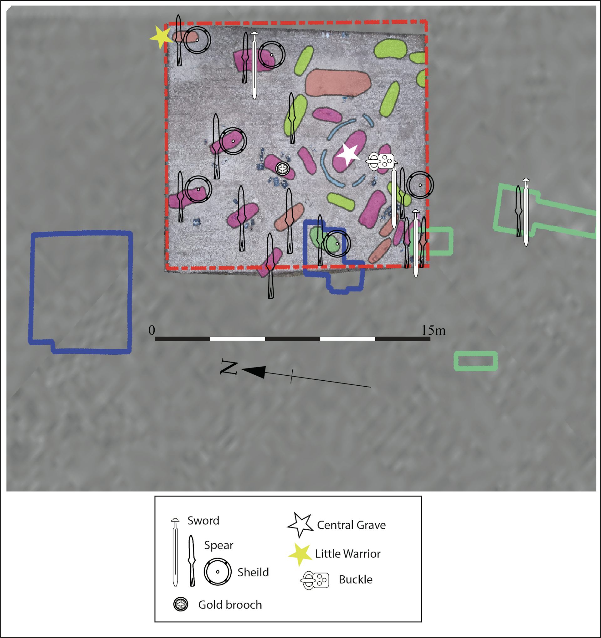 Aerial drawing of where the graves were discovered across the site.