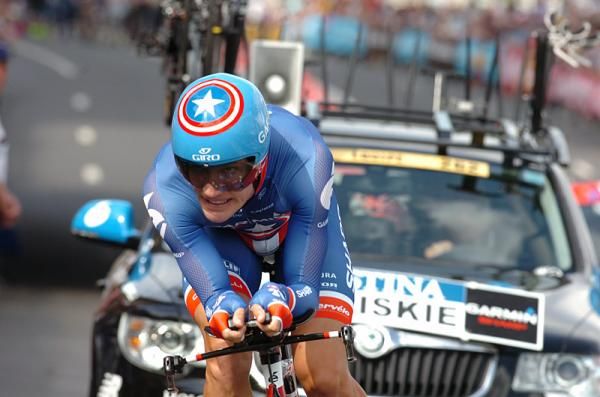 US time trial champion David Zabriskie (Garmin-Sharp) in his Captain America kit.