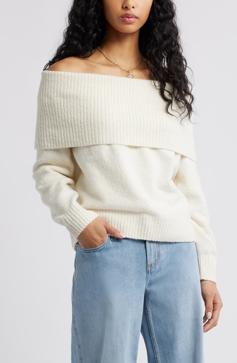 Boucl&amp;eacute; Off the Shoulder Sweater