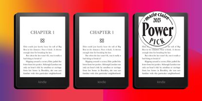 Kindle Paperwhite with Power Pick stamp overlaid red gradient background