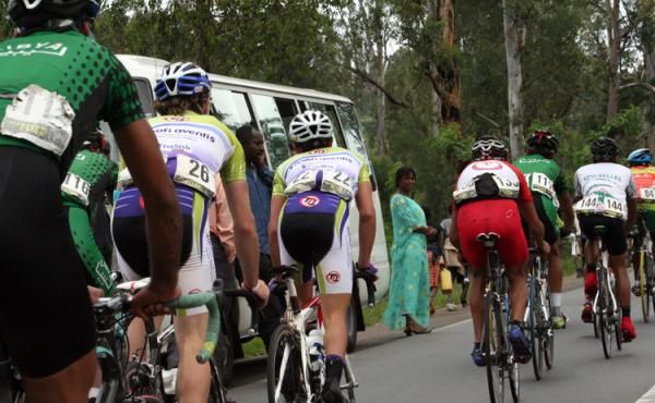 Alex Bowden &amp; Fabio Calabria (Team Type 1) climbing in the peloton.