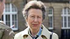 Anne, Princess Royal listens to members of the Royal Regiment of Scotland who will be performing at The Royal Edinburgh Military Tattoo (not pictured)