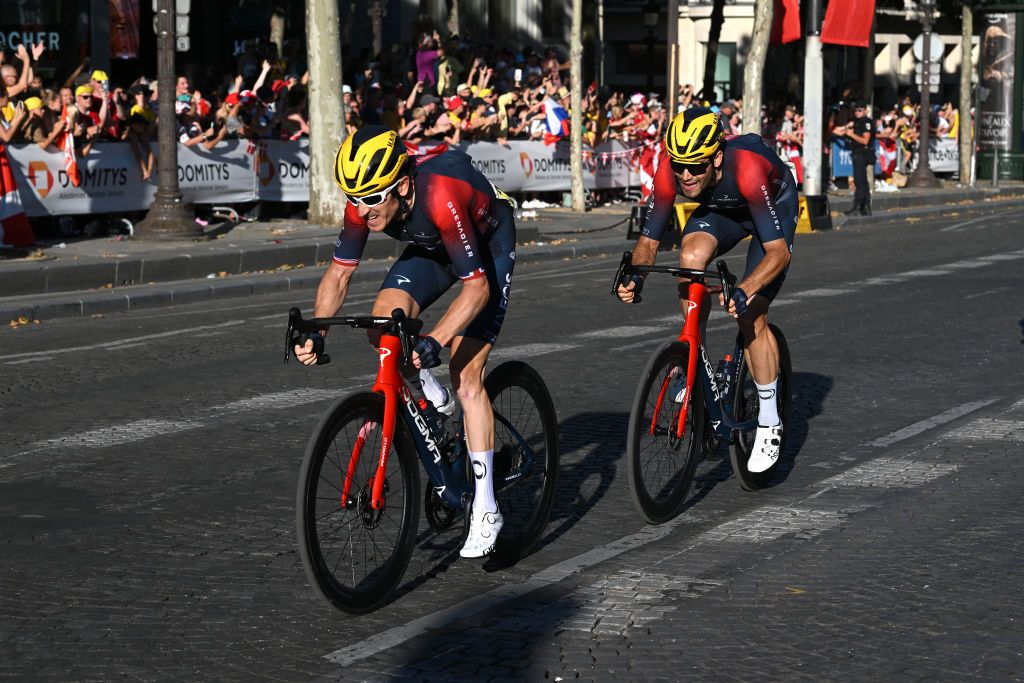 PARIS FRANCE JULY 24 LR Geraint Thomas of The United Kingdom and Filippo Ganna of Italy and Team INEOS Grenadiers during the 109th Tour de France 2022 Stage 21 a 1156km stage from Paris La Dfense to Paris Champslyses TDF2022 WorldTour on July 24 2022 in Paris France Photo by Dario BelingheriGetty Images