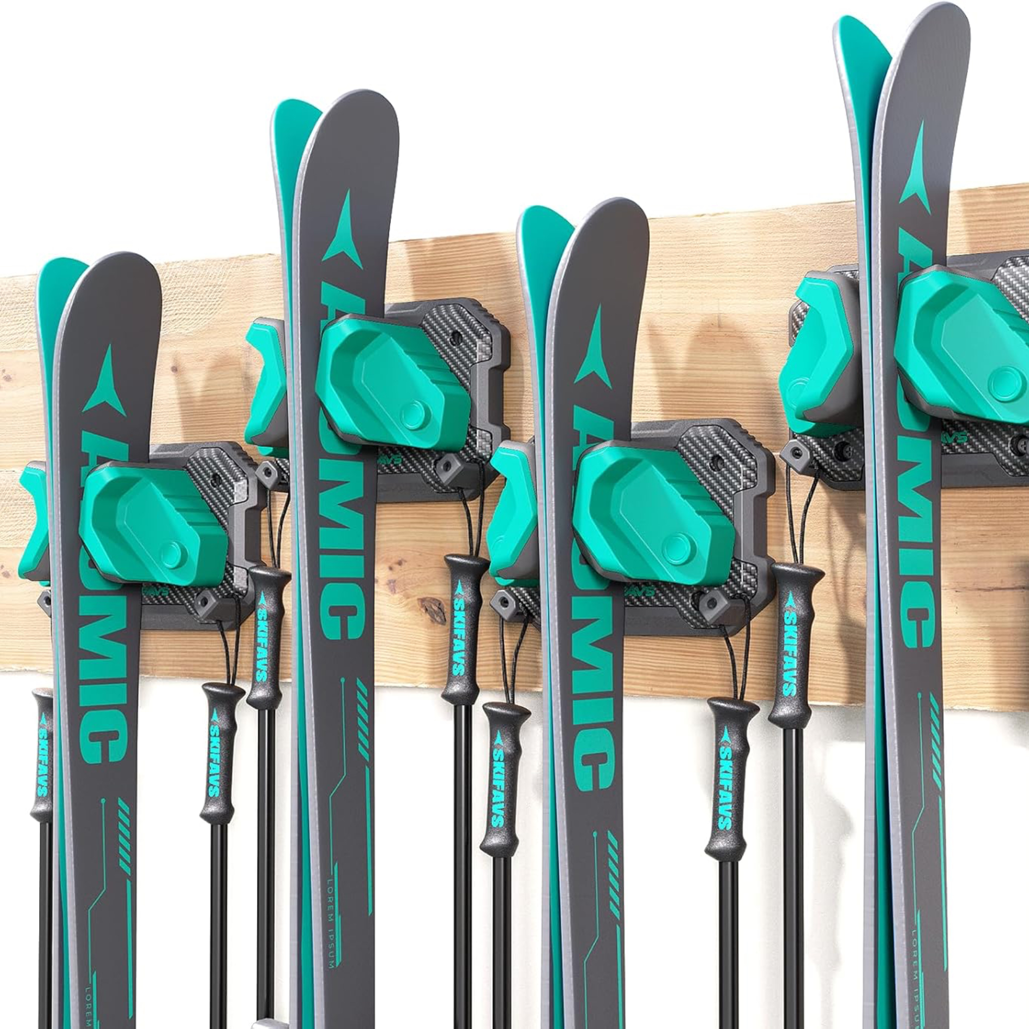 Ski & Snowboard Wall Rack for Garage Wall, Green, 4 Pack