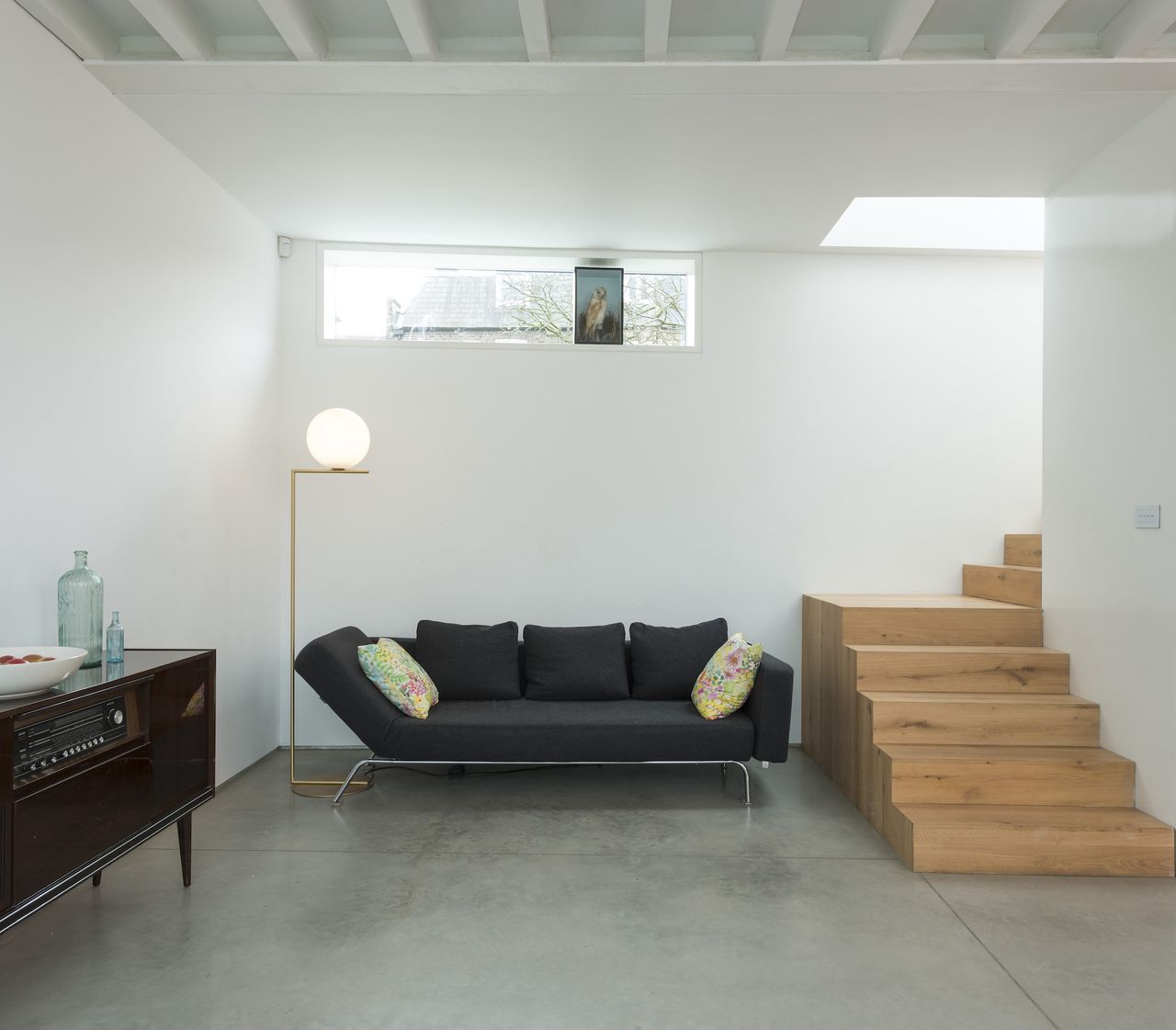 white living room with staircase