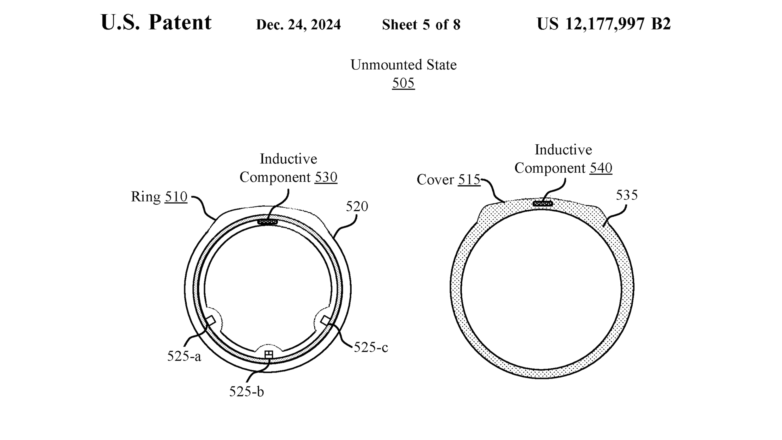 A patent figure showing a smart ring and an attachable cover that would connect together