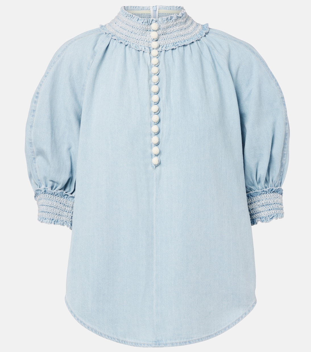 Ascension Balloon-Sleeve Denim Blouse in Blue - Zimmermann