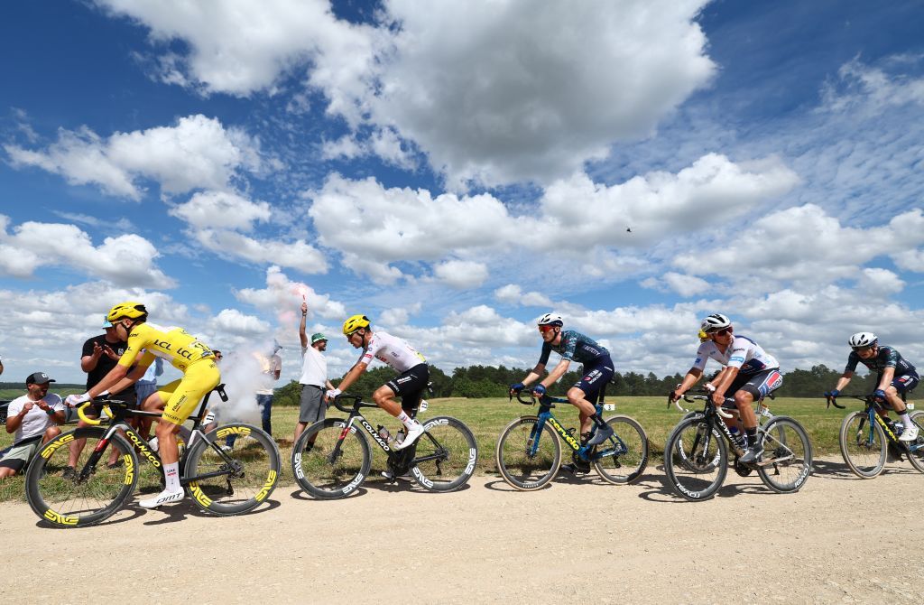 Slovenian Tadej Pogacar of UAE Team Emirates, Spanish Juan Ayuso of UAE Team Emirates, US Matteo Jorgenson of Team Visma-Lease a Bike and Belgian Remco Evenepoel of Soudal Quick-Step pictured in action during stage 9 of the 2024 Tour de France cycling race, from Troyes to Troyes, France (199 km) on Sunday 07 July 2024. The 111th edition of the Tour de France starts on Saturday 29 June and will finish in Nice, France on 21 July.
BELGA PHOTO DAVID PINTENS (Photo by DAVID PINTENS / BELGA MAG / Belga via AFP)