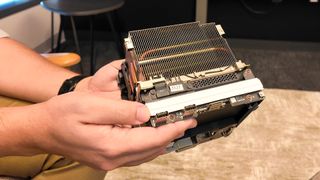 Valve's new Steam Machine during a visit to Valve HQ in Bellevue, Washington. The Steam Machine is a compact living room gaming PC.