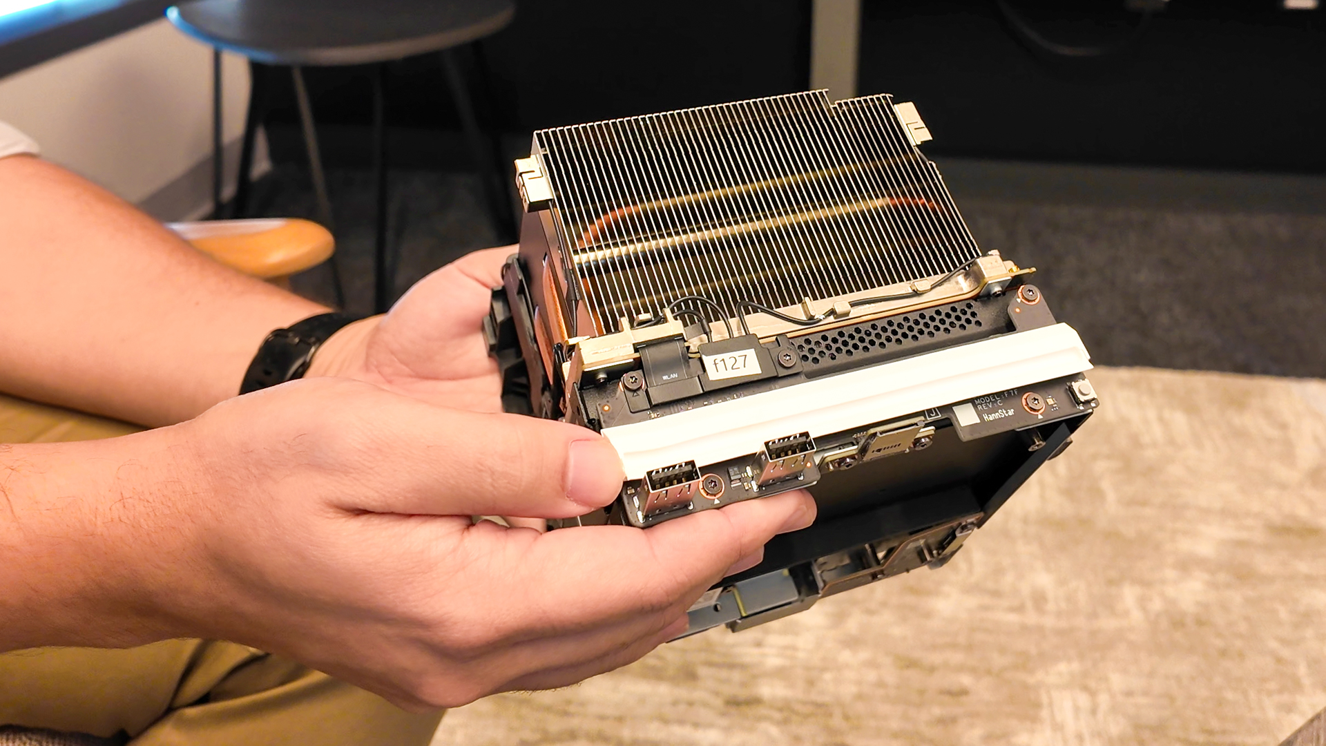 Valve&#039;s new Steam Machine during a visit to Valve HQ in Bellevue, Washington. The Steam Machine is a compact living room gaming PC.