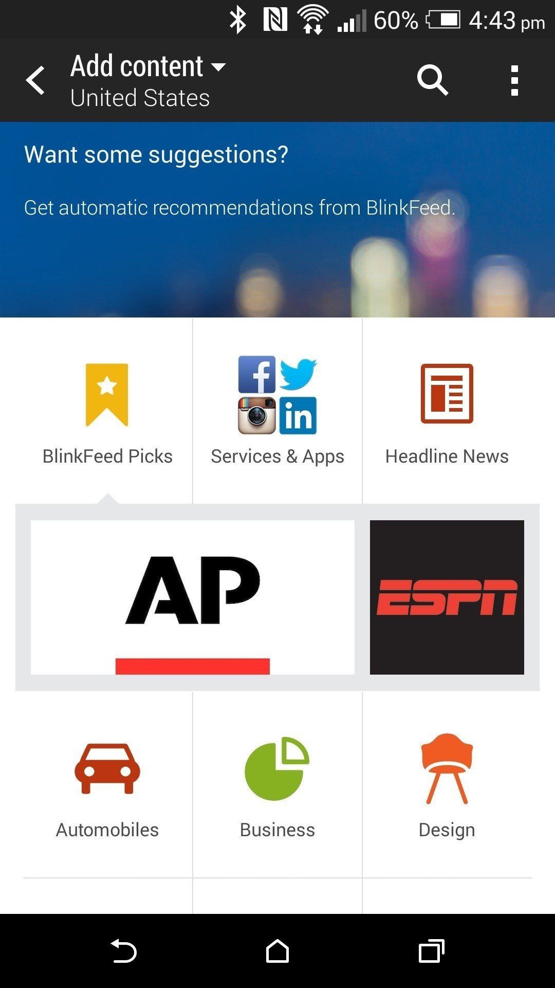 Sense 6.0 Blinkfeed add content