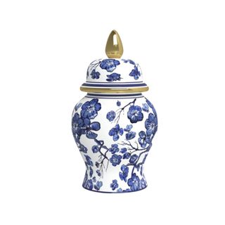 A blue and white ginger jar