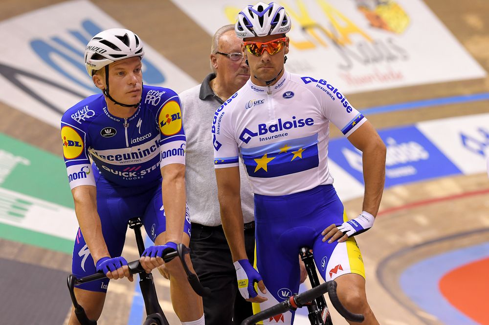 Iljo Keisse and Kenny De Ketele get ready to race at the Gent Six day
