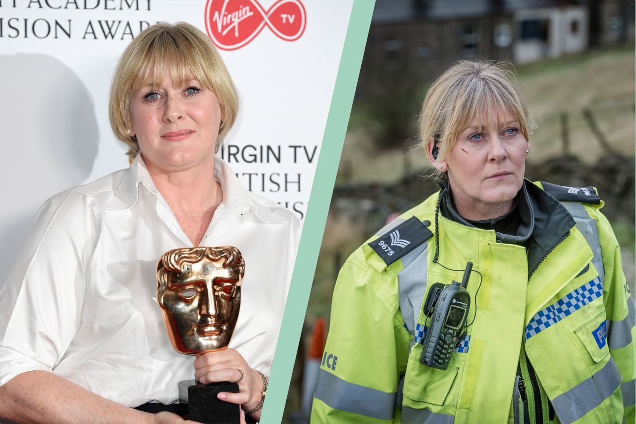 Sarah Lancashire split layout with Sarah Lancashire as Sergeant Catherine Cawood