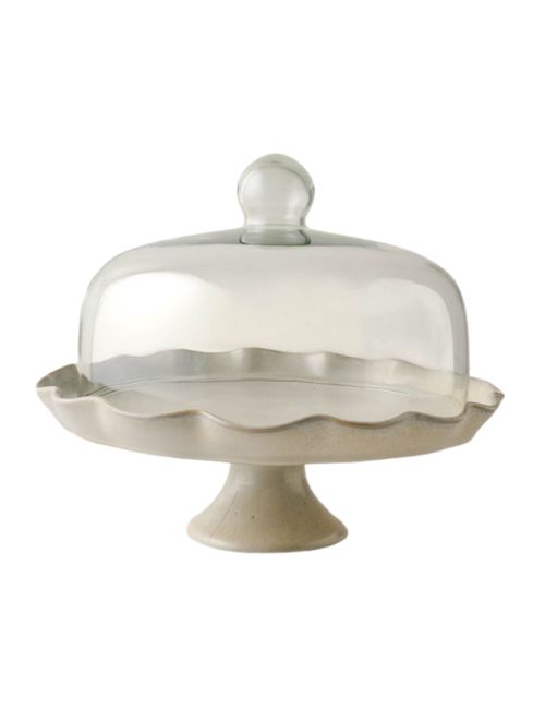 French Grey Ruffle Cake Stand With Dome