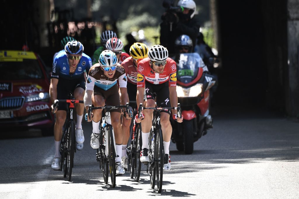 Escapees ride ahead during the 2nd stage of the 107th edition of the Tour de France cycling race 187 km between Nice and Nice on August 30 2020 Photo by AnneChristine POUJOULAT AFP Photo by ANNECHRISTINE POUJOULATAFP via Getty Images