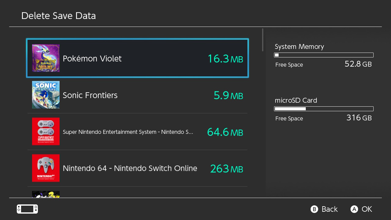 Pilih untuk menghapus data game Pokemon Scarlet atau Violet