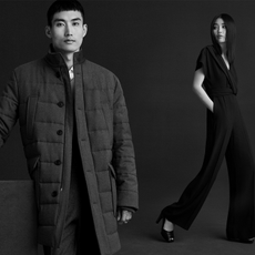 Two models wearing Hugo Boss clothing and accessories