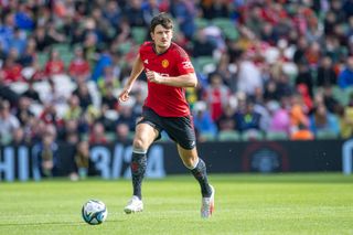 Harry Maguire #5 of Manchester United in action during the Manchester United v Athletic Bilbao, pre-season friendly match at Aviva Stadium on August 6th, 2023 in Dublin, Ireland. (Photo by Tim Clayton/Corbis via Getty Images)