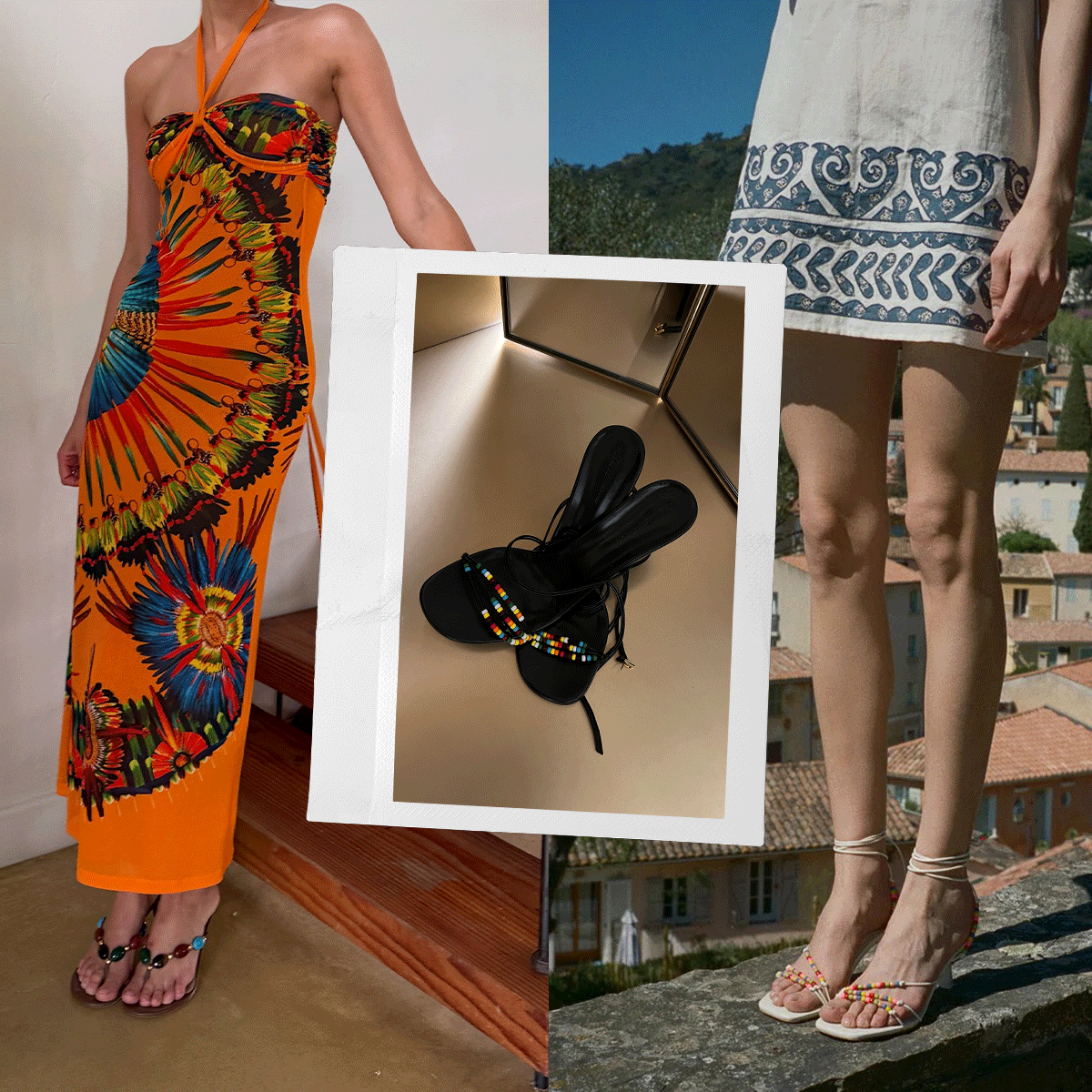 collage of trendy beaded sandals