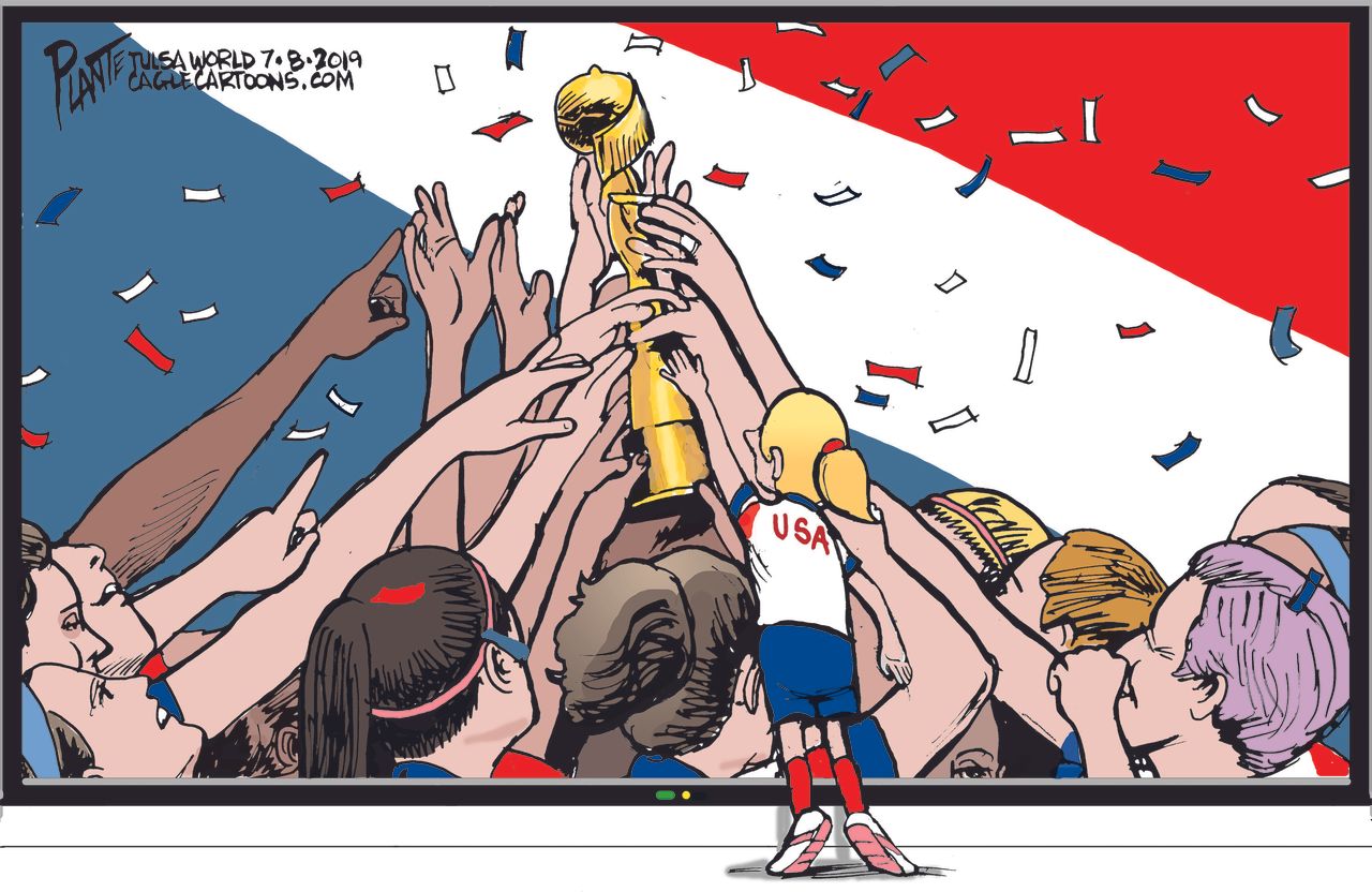 Editorial Cartoon U.S. USWNT FIFA Win Women Role Models Young Girls