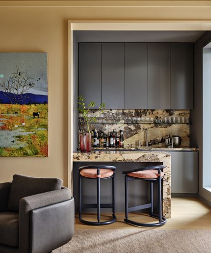 living room with kitchen attached