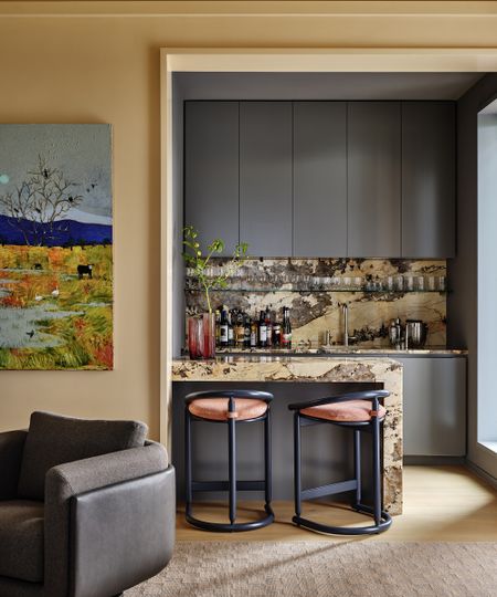 living room with kitchen attached