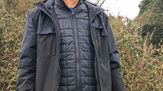 Man wearing Mountain Warehouse Journey Men’s Recycled 3-in-1 Waterproof Jacket
