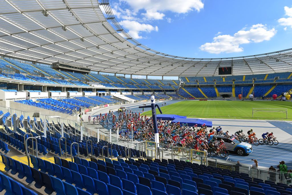 Stage 3 of the Tour de Pologne started in a soccer stadium