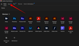 Adobe Creative Cloud desktop app homescreen