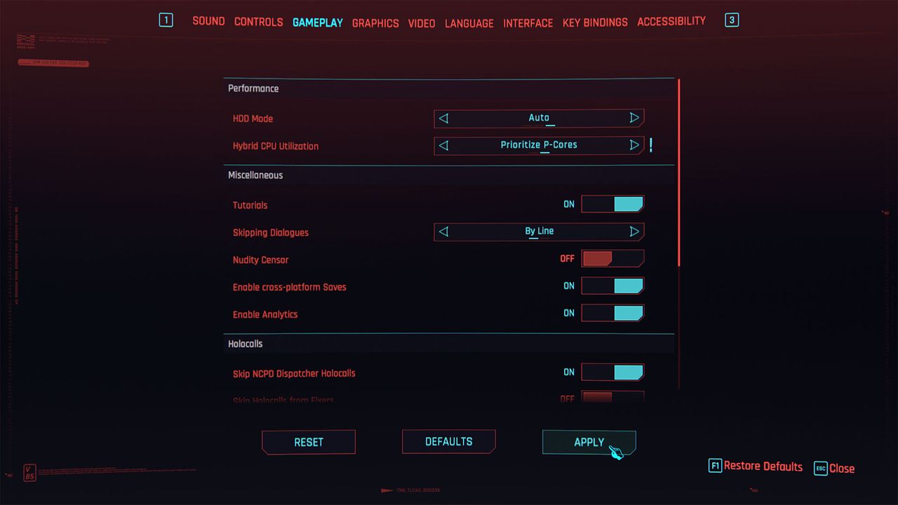 Cyberpunk 2077 Hybrid CPU Utilization Setting