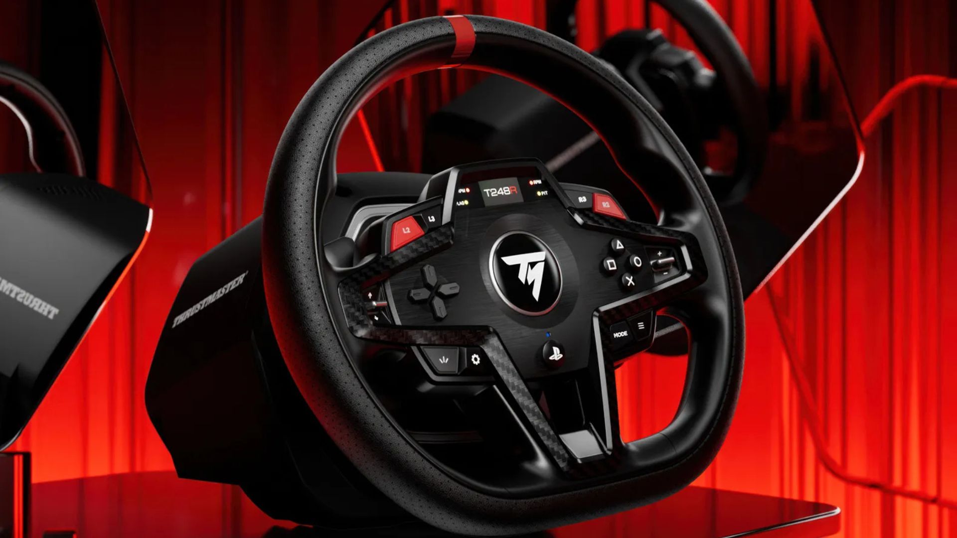 A marketing image of the new Thrustmaster T248R