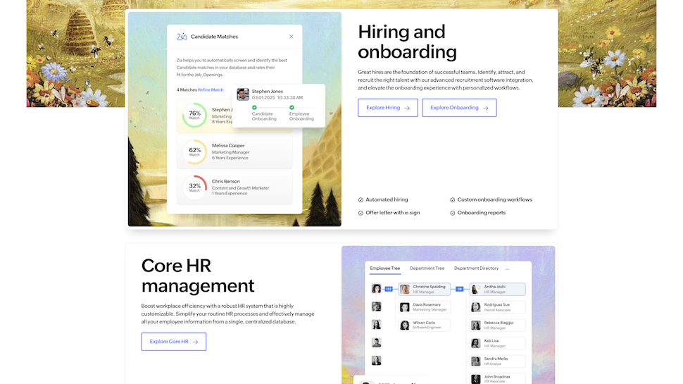 Zoho People website screenshot