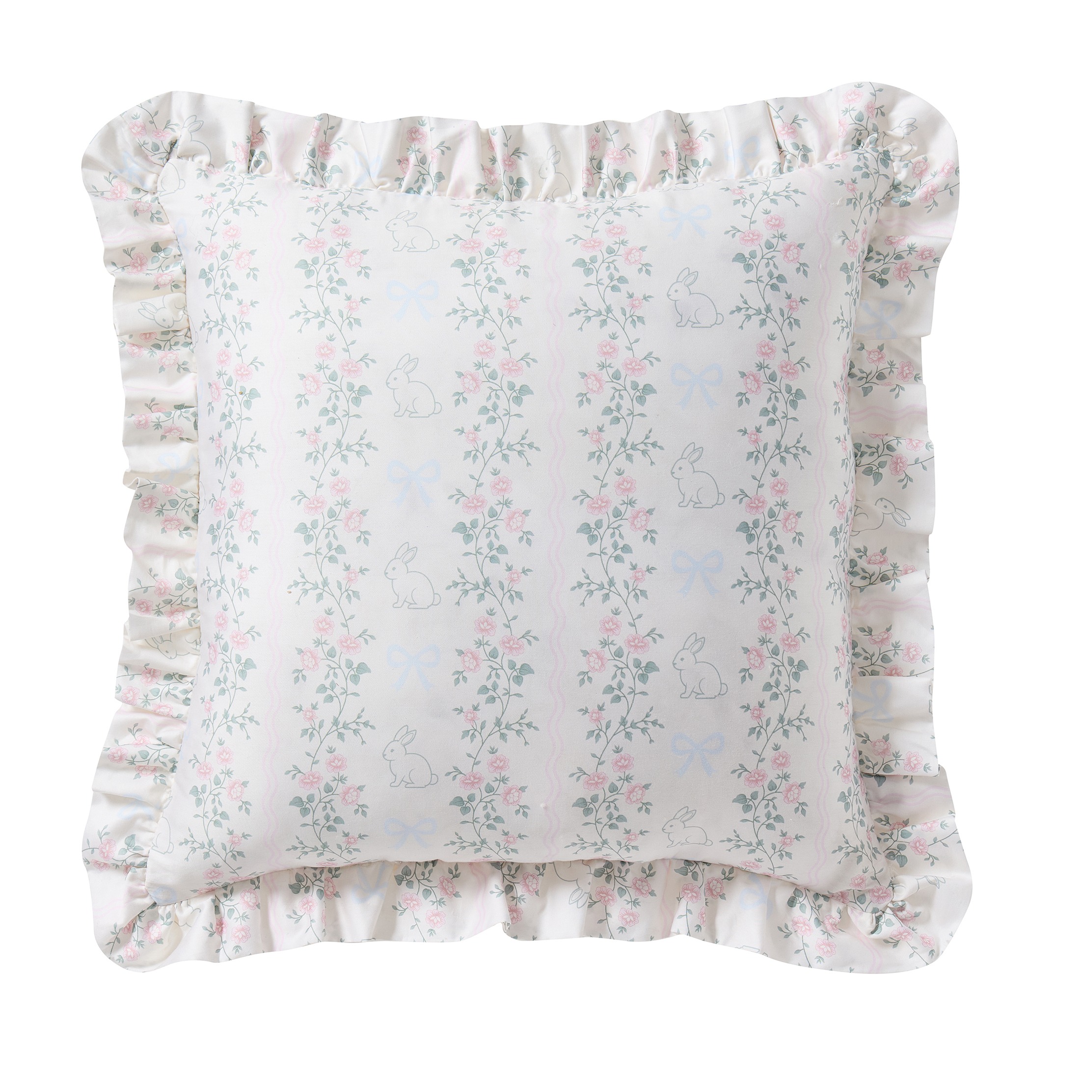 Bunny Ruffle 18" X 18" Decorative Pillow, White, Easter, by My Texas House