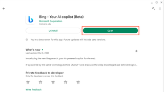 Open Bing app on Chromebook from Play Store