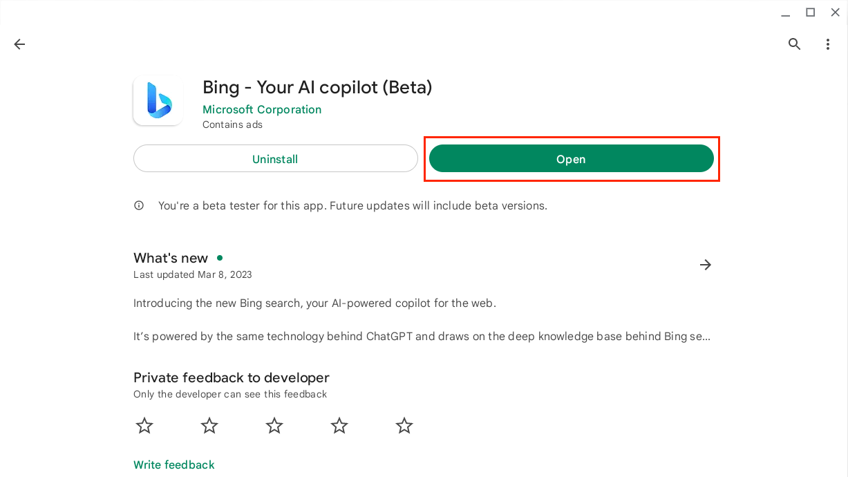 افتح تطبيق Bing على Chromebook من متجر Play