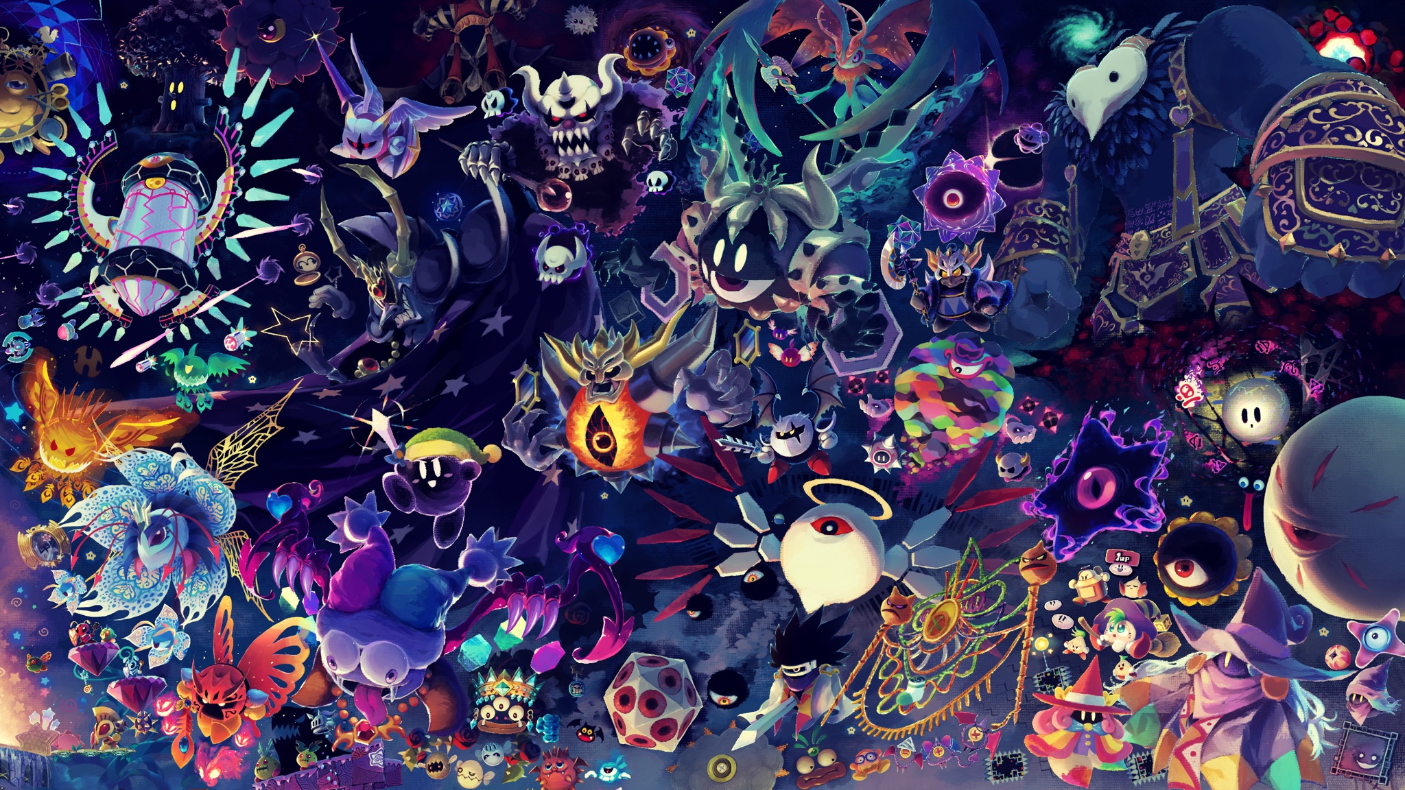 Fan art showing various Nintendo characters celebrating Kirby's birthday